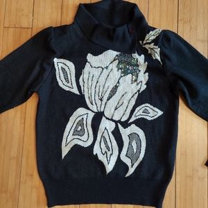 Cowl neck Sweater top sequin flower small